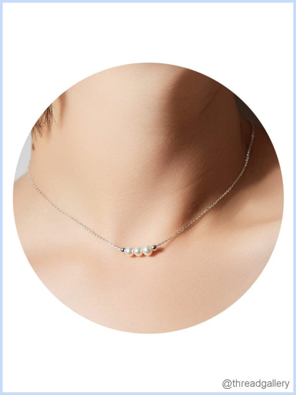 925 Sterling Silver Crystal Choker Necklace with Pearl Gemstones